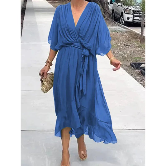 Flutter Sleeve Tie Waist Midi Wrap Dress