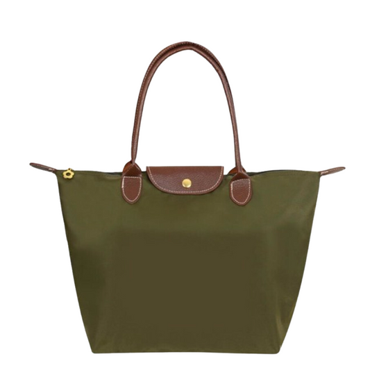 Zip Top Leather Shoulder Tote Bag