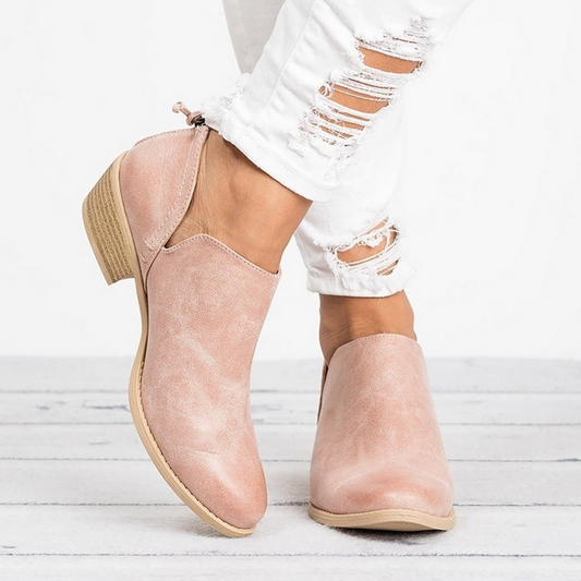 Rounded Toe Ankle Boots with Low Block Heel
