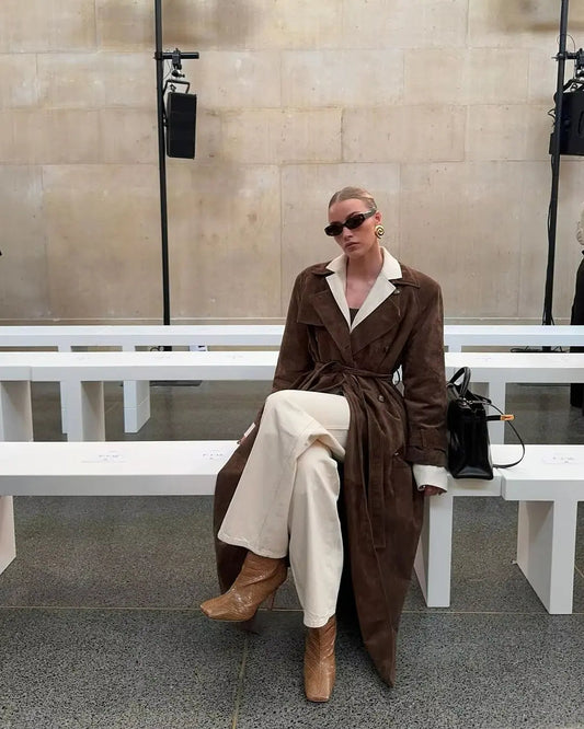 Ella Belted Suede Trench Coat