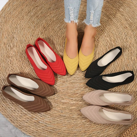Pointed Toe Knit Ballet Flats