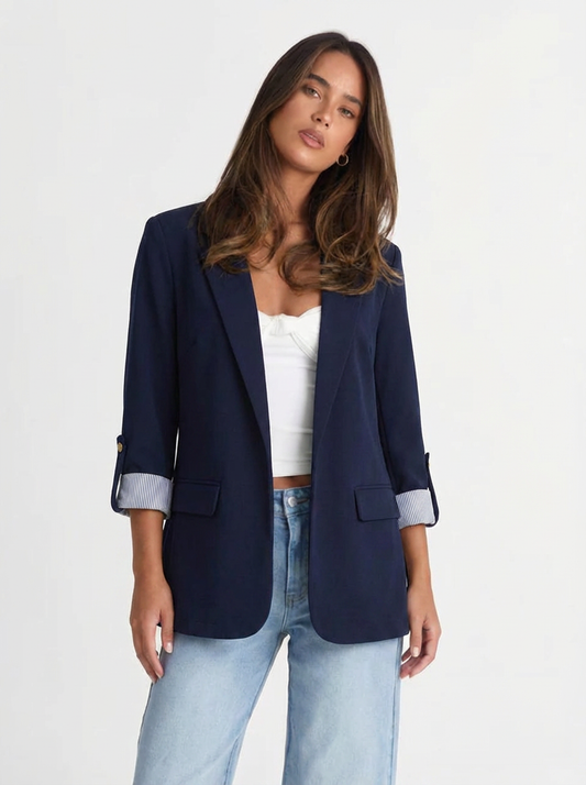Open Front Roll-Tab Sleeve Blazer
