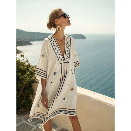 Embroidered Bohemian Kaftan Summer Dress