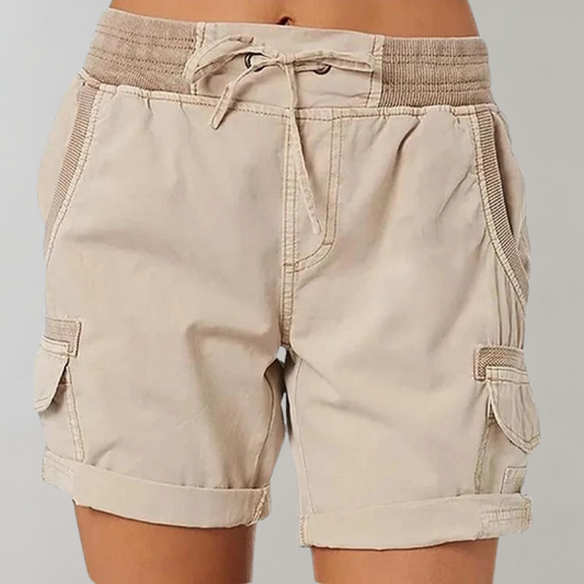 High Waist Ribbed Waistband Cargo Shorts