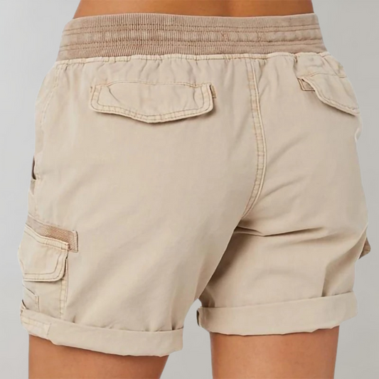 High Waist Ribbed Waistband Cargo Shorts