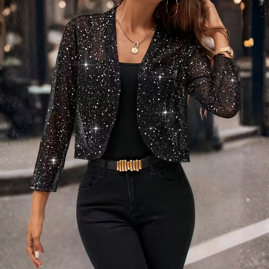 Women's Glitter Sequin Open-Front Cardigan Jacket