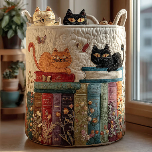 Quilted Foldable Laundry Basket with Cat Print