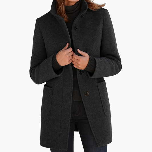Classic Stand Collar Straight Coat for Women