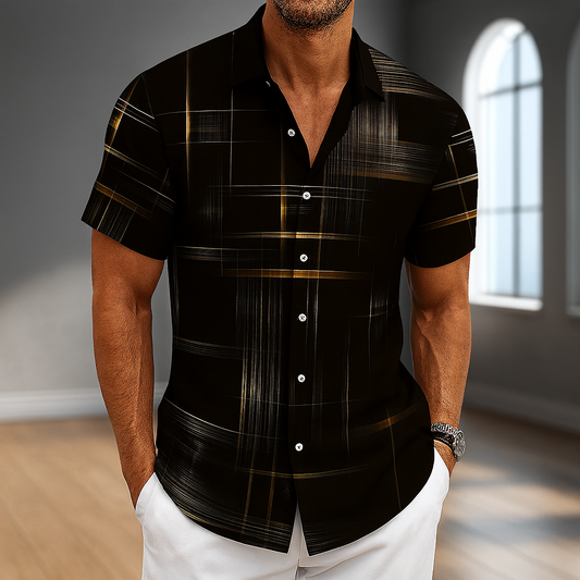 Men's Grid Pattern Lightweight Button-Up Shirt