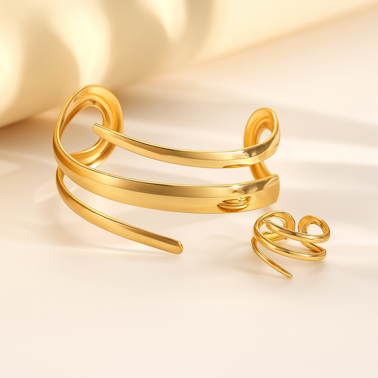 Sculptural Open Ring and Bracelet Jewellery Set