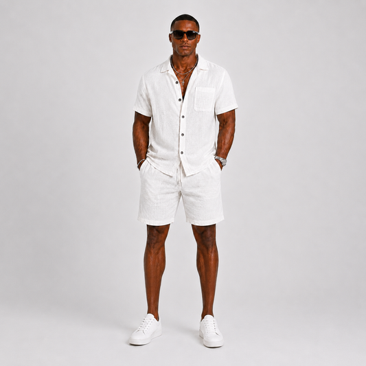 Men's Linen Blend Short Sleeve Shirt and Shorts Set