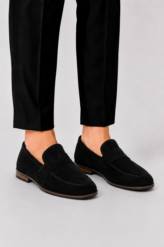Men's Faux Suede Slip On Loafers with Strap Detail