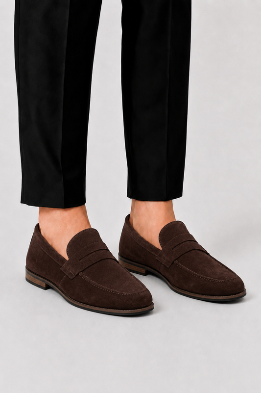 Men's Faux Suede Slip On Loafers with Strap Detail