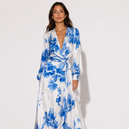 Floral Chiffon V Neck Maxi Dress