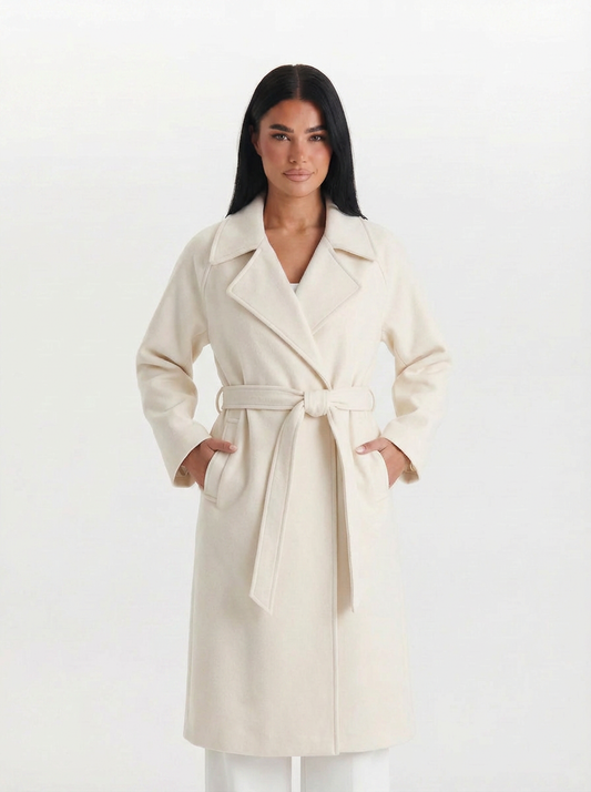 Women's Notched Lapel Long Wrap Coat