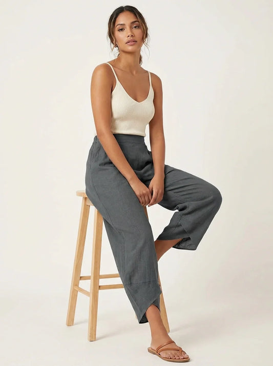 Relaxed Fit Wide Leg Casual Pants