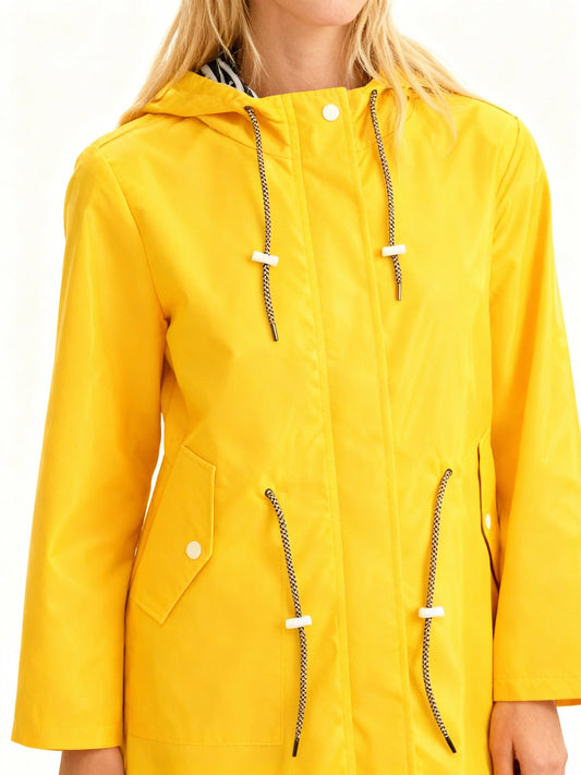 Women's Waterproof Hooded Raincoat With Fishtail Hem