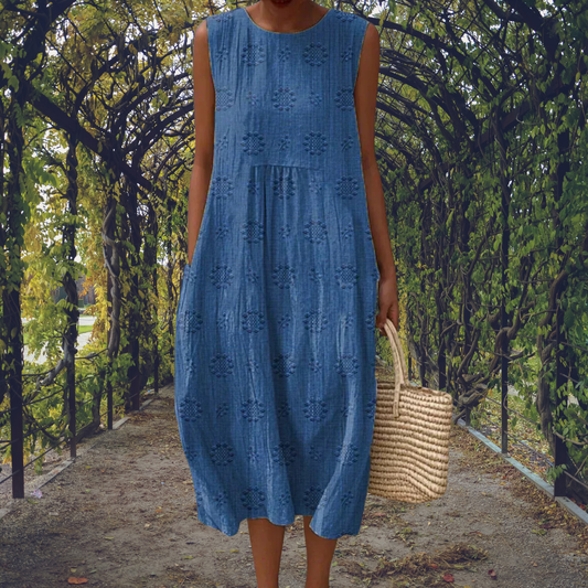Textured Polka Dot Cotton Midi Dress