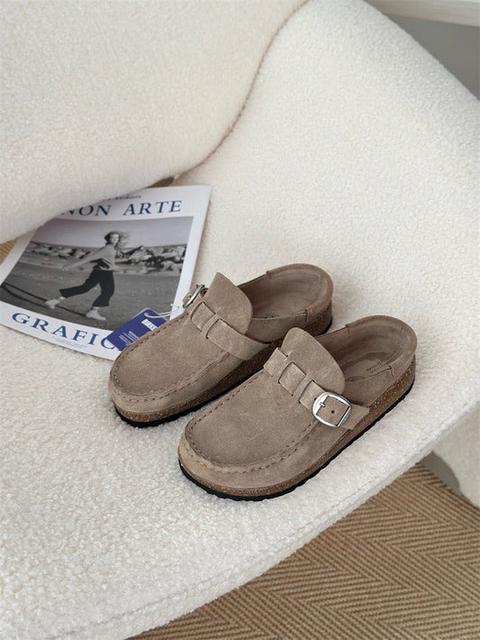 Orthopedic Suede Look Buckle Loafers
