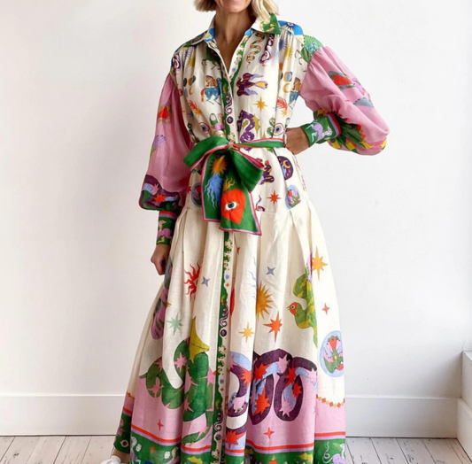 Wrap Long Sleeve Button Front Maxi Dress