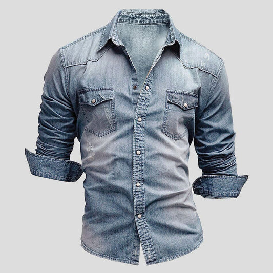 Vintage Wash Denim Button-Up Shirt