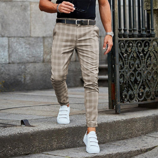 Men's Slim Fit Stretch Check Chino Trousers