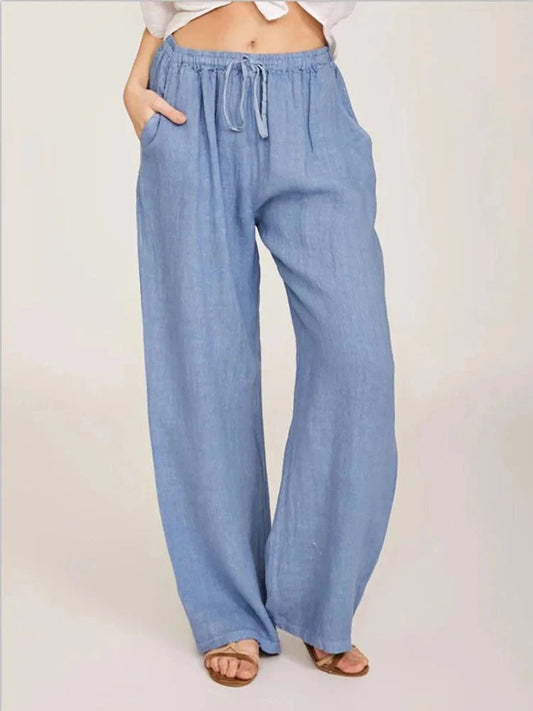 Women's Wide Leg Drawstring Pants With Side Pockets