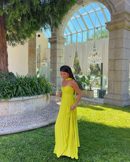 Ruched Bodice Pleated Strapless Maxi Dress