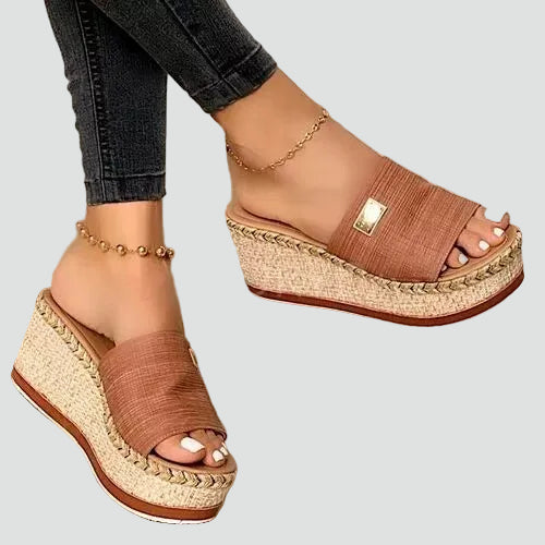 Orthopedic Woven Sole Wedge Slide Sandals