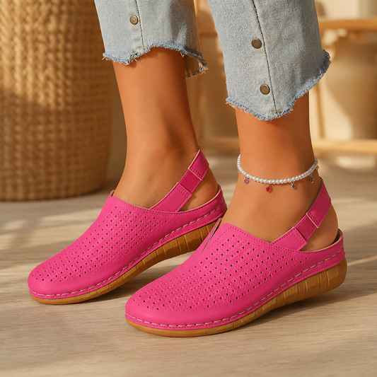 Perforated Elastic Slingback Wedge Comfort Sandals