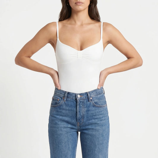 Ruched Scoop Neck Knit Bodysuit