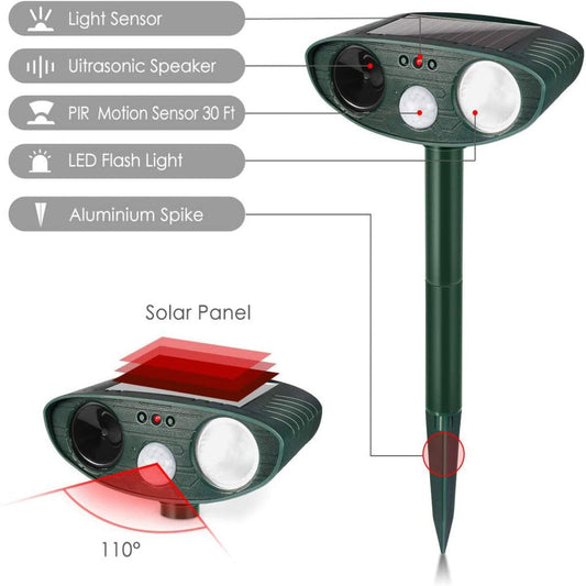 Solar Ultrasonic Rabbit Repeller With Flashing LED