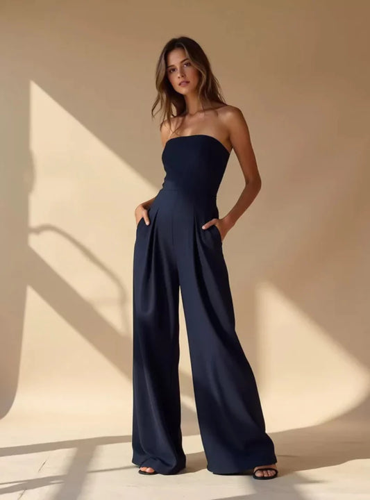 Strapless Tailored Wide Leg Jumpsuit