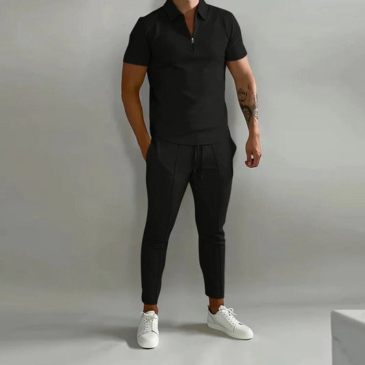 Half-Zip Shirt and Pants Two-Piece Set