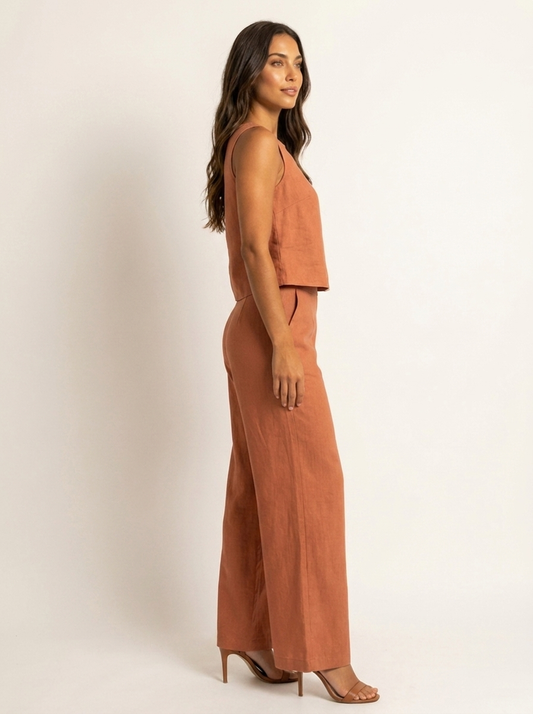 Linen Look Sleeveless Wide Leg Set