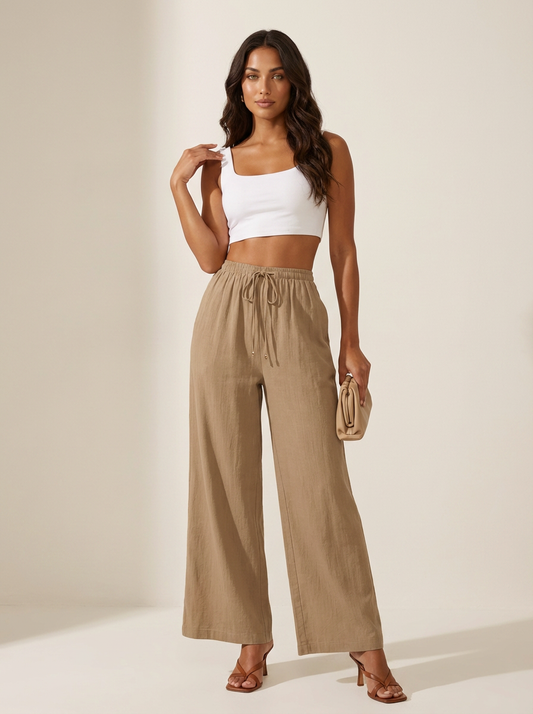 Wide Leg Drawstring Pants With Pockets
