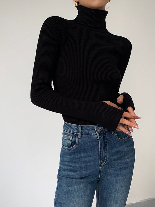 Women's Fine Ribbed Turtleneck Sweater