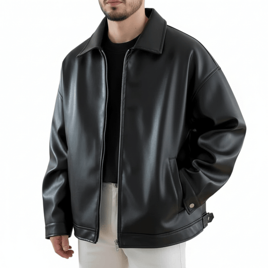 Oversized PU Leather Bomber Jacket