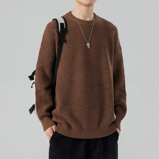Men's Waffle Knit Crew Neck Jumper