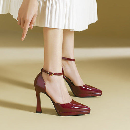 Women's Pointed Toe Block Heel Ankle Strap Pumps