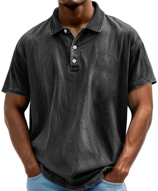 Men's Garment-Washed Cotton Polo Shirt