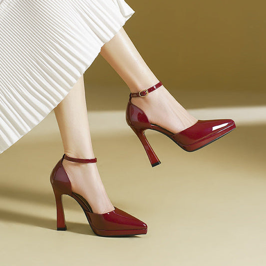 Women's Pointed Toe Block Heel Ankle Strap Pumps