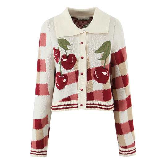 Cropped Cherry Blossom Print Knit Cardigan