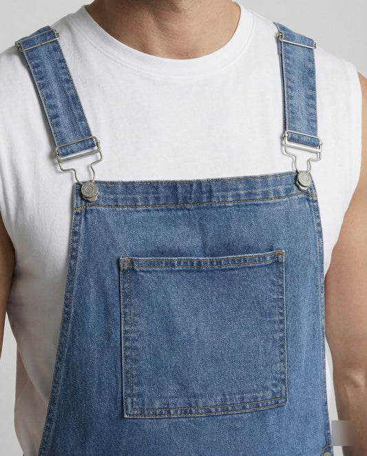 Men's Denim Bib Overall Shorts With Pockets