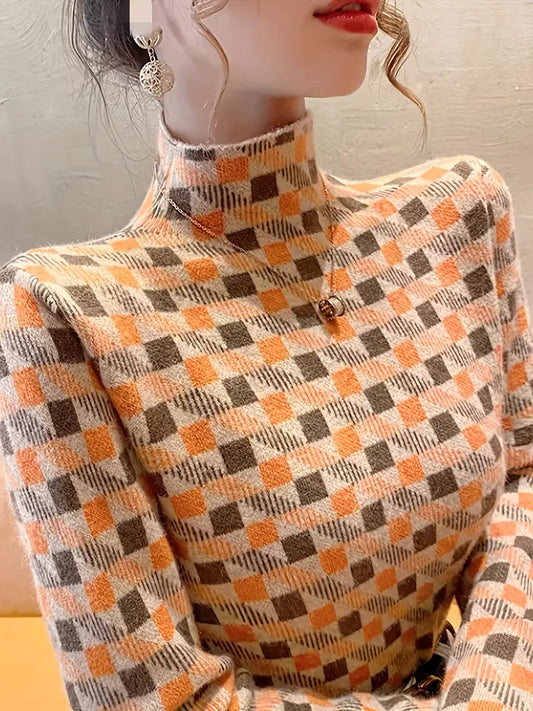 Geometric Pattern Turtleneck Sweater