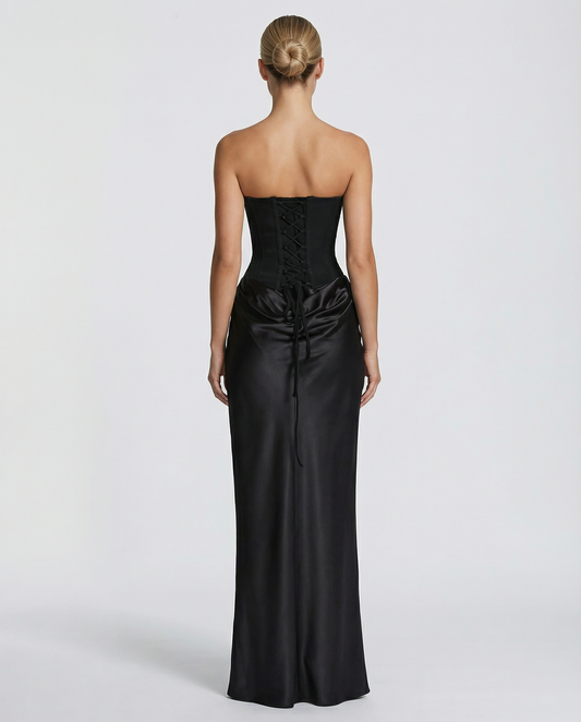 Corset Bodice Maxi Dress With Lace Up Back