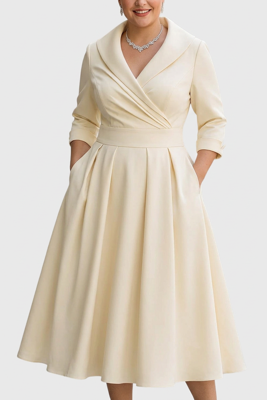 Women's Draped Neckline A-Line Midi Dress With Pockets