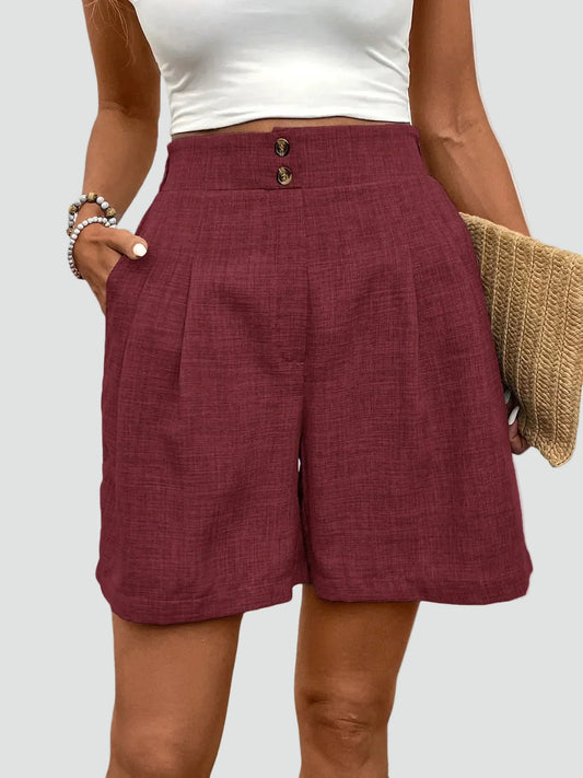 Pleated High Waisted Linen Shorts