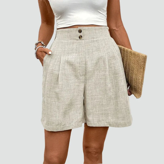 Pleated High Waisted Linen Shorts