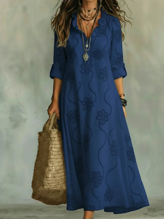 Flattering Floral Summer Dress With Roll-Up Sleeves
